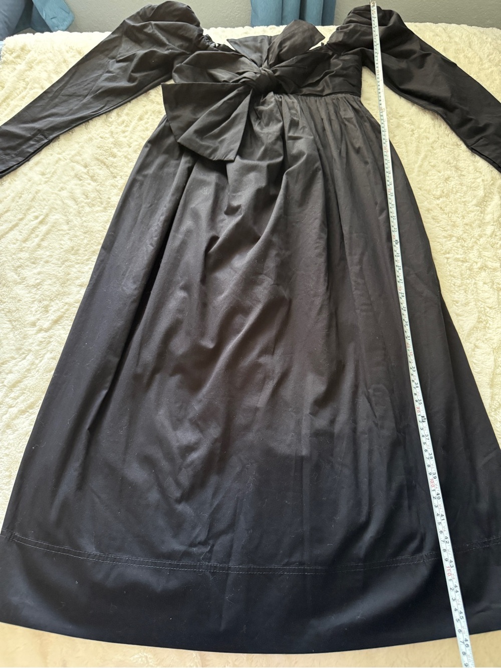 Aje Valentina Bow Midi Dress Black Cotton Poplin Puff Sleeve US 6 AU 10 - Picture 6 of 12